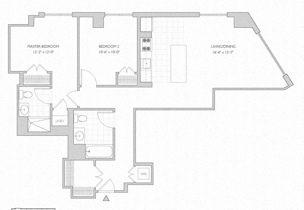 Floor plan for 2 beds, 2 baths, 1026 sqft